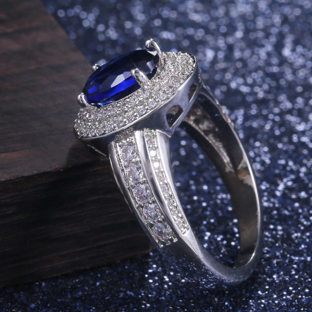 💍Dark Blue Oval Cut Fashion Rings for Women, F125 - Picture 5 of 7